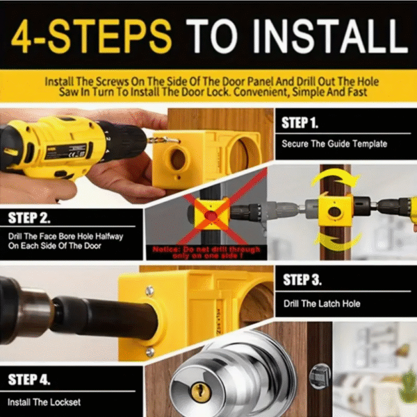 Manual Door Lock Installation Kit with Drill Bit and Hole Saw