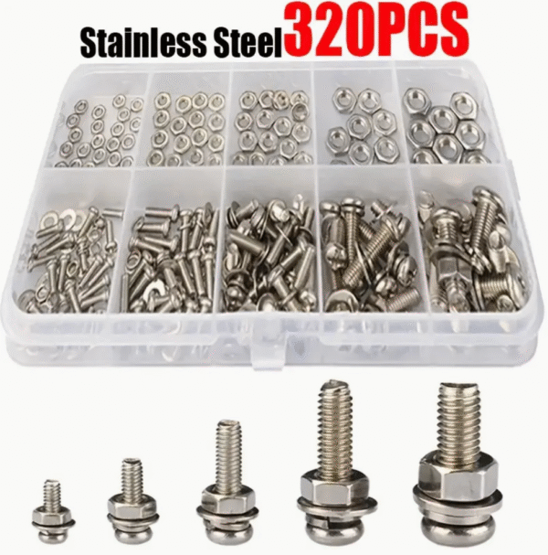 320pcs Stainless Steel Hex Nuts & Bolts Set