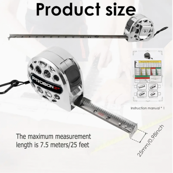 7.62m Stainless Steel Measuring Tape Waterproof & Rustproof Ruler